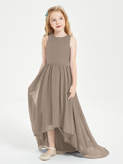 Asymmetrical Junior Bridesmaid Dresses with Scoop Neckline Taupe