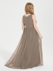 Asymmetrical Junior Bridesmaid Dresses with Scoop Neckline Taupe