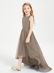 Asymmetrical Junior Bridesmaid Dresses with Scoop Neckline Taupe