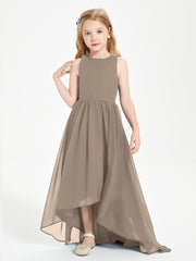 Asymmetrical Junior Bridesmaid Dresses with Scoop Neckline Taupe