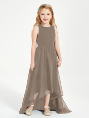 Asymmetrical Junior Bridesmaid Dresses with Scoop Neckline Taupe