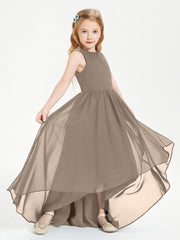 Asymmetrical Junior Bridesmaid Dresses with Scoop Neckline Taupe