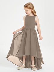 Asymmetrical Junior Bridesmaid Dresses with Scoop Neckline Taupe