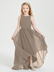 Asymmetrical Junior Bridesmaid Dresses with Scoop Neckline Taupe