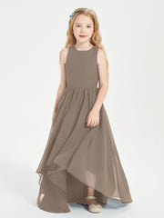 Asymmetrical Junior Bridesmaid Dresses with Scoop Neckline Taupe