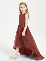 Asymmetrical Junior Bridesmaid Dresses with Scoop Neckline Terracotta