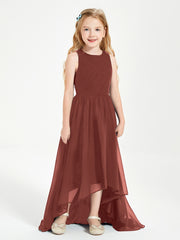 Asymmetrical Junior Bridesmaid Dresses with Scoop Neckline Terracotta