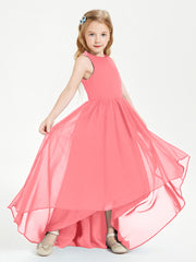 Asymmetrical Junior Bridesmaid Dresses with Scoop Neckline Watermelon