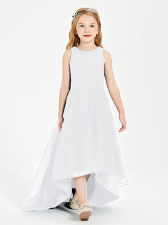 Asymmetrical Junior Bridesmaid Dresses with Scoop Neckline White