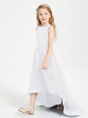 Asymmetrical Junior Bridesmaid Dresses with Scoop Neckline White