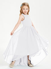 Asymmetrical Junior Bridesmaid Dresses with Scoop Neckline White