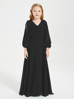 Modest Long Sleeved Junior Bridesmaid Gowns Black