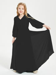 Modest Long Sleeved Junior Bridesmaid Gowns Black