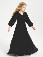 Modest Long Sleeved Junior Bridesmaid Gowns Black