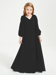 Modest Long Sleeved Junior Bridesmaid Gowns Black