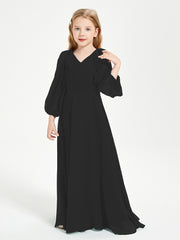 Modest Long Sleeved Junior Bridesmaid Gowns Black