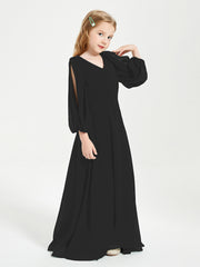 Modest Long Sleeved Junior Bridesmaid Gowns Black