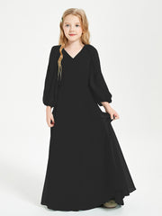 Modest Long Sleeved Junior Bridesmaid Gowns Black