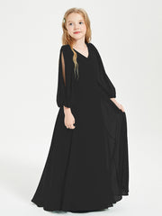 Modest Long Sleeved Junior Bridesmaid Gowns Black