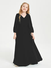 Modest Long Sleeved Junior Bridesmaid Gowns Black
