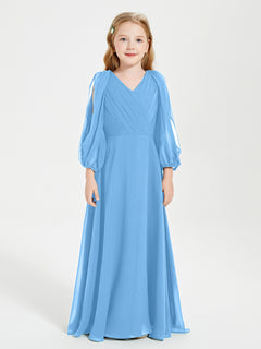 Modest Long Sleeved Junior Bridesmaid Gowns Blue