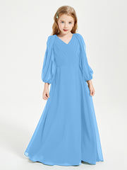 Modest Long Sleeved Junior Bridesmaid Gowns Blue