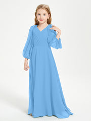Modest Long Sleeved Junior Bridesmaid Gowns Blue