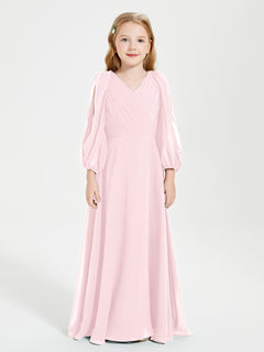 Modest Long Sleeved Junior Bridesmaid Gowns Blushing Pink