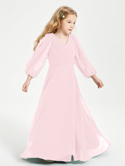 Modest Long Sleeved Junior Bridesmaid Gowns Blushing Pink