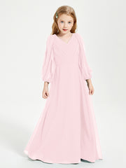 Modest Long Sleeved Junior Bridesmaid Gowns Blushing Pink
