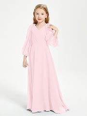 Modest Long Sleeved Junior Bridesmaid Gowns Blushing Pink