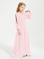 Modest Long Sleeved Junior Bridesmaid Gowns Blushing Pink