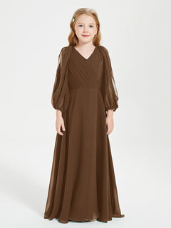 Modest Long Sleeved Junior Bridesmaid Gowns Brown