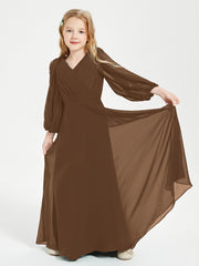 Modest Long Sleeved Junior Bridesmaid Gowns Brown