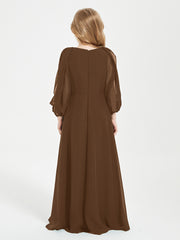 Modest Long Sleeved Junior Bridesmaid Gowns Brown