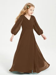 Modest Long Sleeved Junior Bridesmaid Gowns Brown