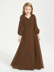 Modest Long Sleeved Junior Bridesmaid Gowns Brown
