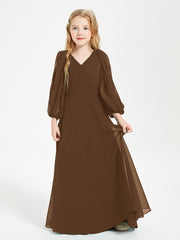 Modest Long Sleeved Junior Bridesmaid Gowns Brown