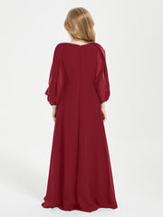 Modest Long Sleeved Junior Bridesmaid Gowns Burgundy