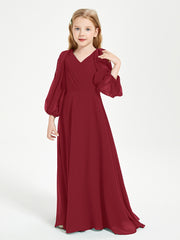 Modest Long Sleeved Junior Bridesmaid Gowns Burgundy