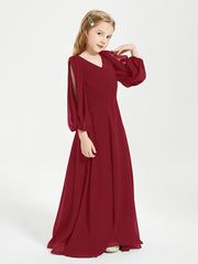 Modest Long Sleeved Junior Bridesmaid Gowns Burgundy