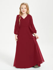 Modest Long Sleeved Junior Bridesmaid Gowns Burgundy