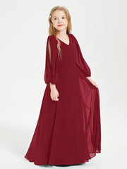 Modest Long Sleeved Junior Bridesmaid Gowns Burgundy