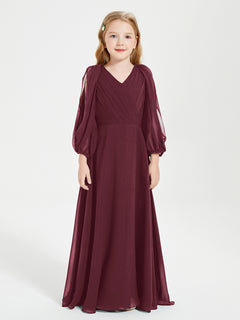 Modest Long Sleeved Junior Bridesmaid Gowns Cabernet