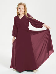 Modest Long Sleeved Junior Bridesmaid Gowns Cabernet