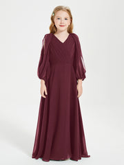 Modest Long Sleeved Junior Bridesmaid Gowns Cabernet