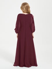 Modest Long Sleeved Junior Bridesmaid Gowns Cabernet