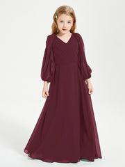 Modest Long Sleeved Junior Bridesmaid Gowns Cabernet