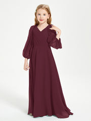 Modest Long Sleeved Junior Bridesmaid Gowns Cabernet
