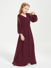 Modest Long Sleeved Junior Bridesmaid Gowns Cabernet